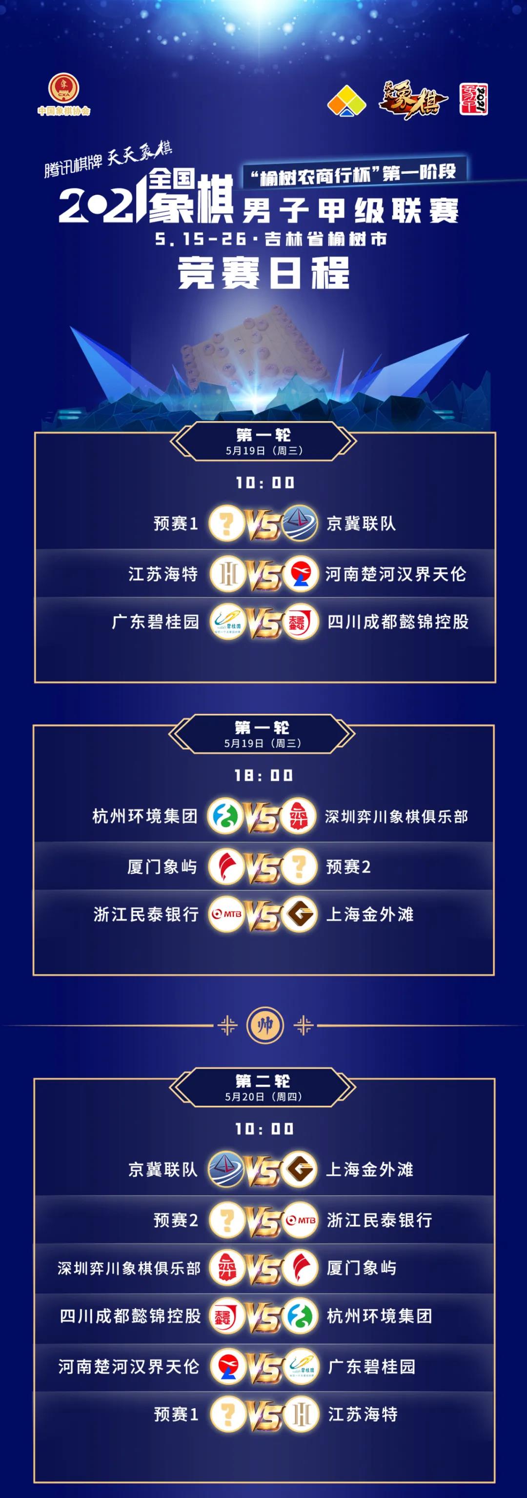 2021年男子全国象棋甲级联赛常规赛第一赛会前11轮赛程表 2021年男子全国象棋甲级联赛常规赛第一赛会前11轮赛程表